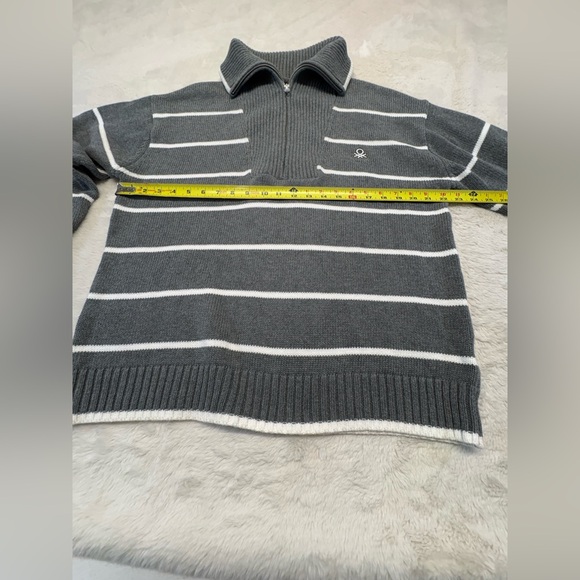 United Colors Of Benetton Grey and White Striped Quarter Zip-Up Sweater - Picture 5 of 6